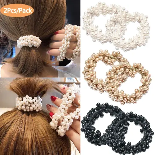Pearl Hair Bands Women Girls Scrunchie Ponytail Holder Pearl
