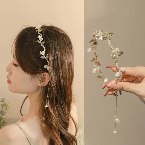 Elegant Pearl Flower Headband Alloy Wave Pearl Hair Hoop