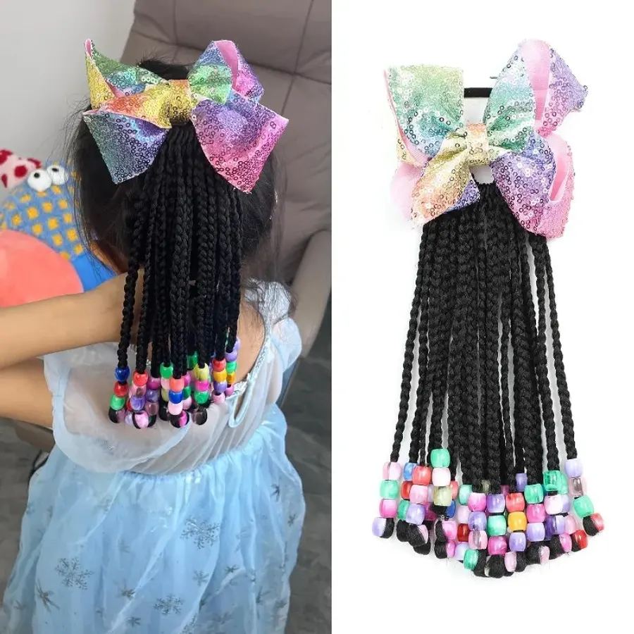 Kids Hair Accessories Braided Ponytail Extension With Beads