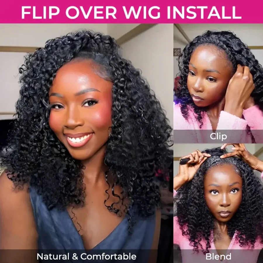 300% Glueless Wigs Human Hair Afro Kinky Curly Headband Wig