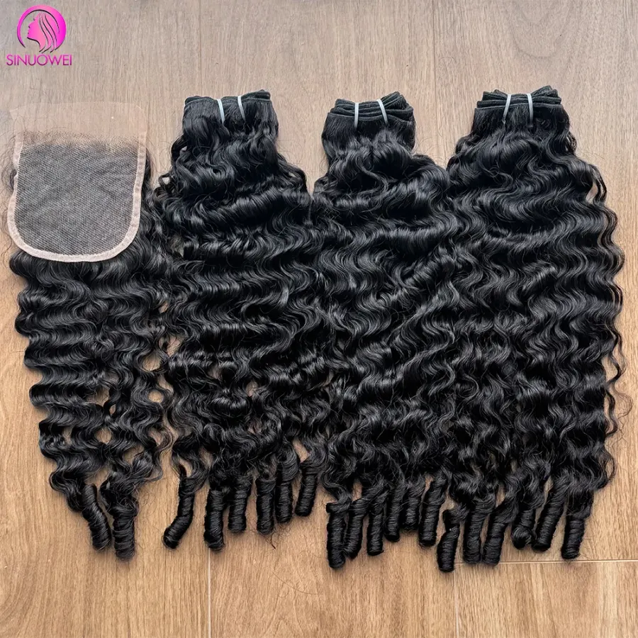 Burmese Curly Bundles With Closure Brazilian Hair 3/4 Bundles