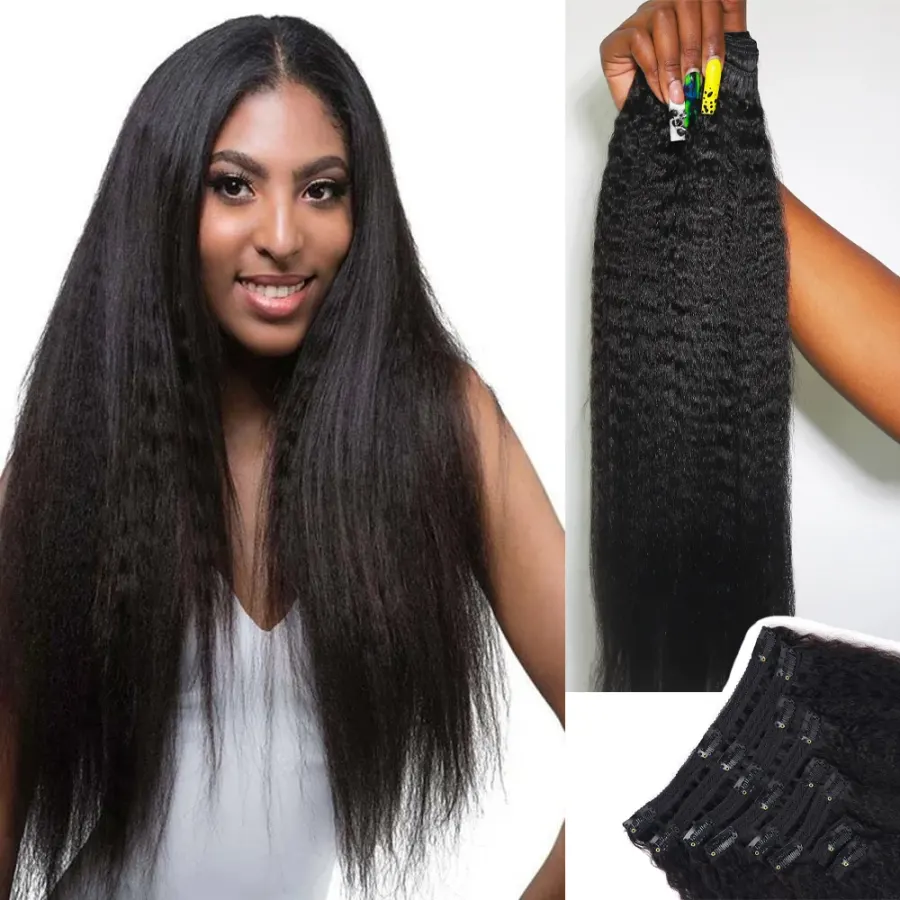 Kinky Straight Clip In Hair Extensions 120G 8Pcs/Set Full