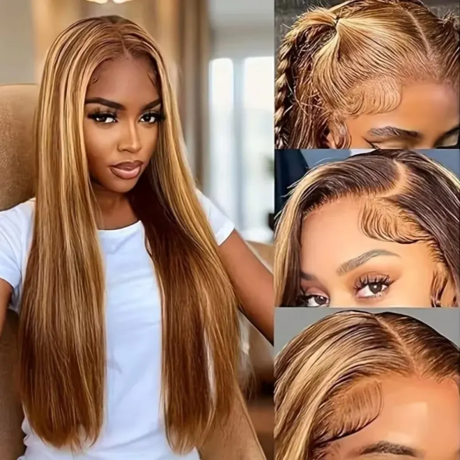 Honey Blonde Ombre Highlight 13x4 Full Lace Frontal Wigs