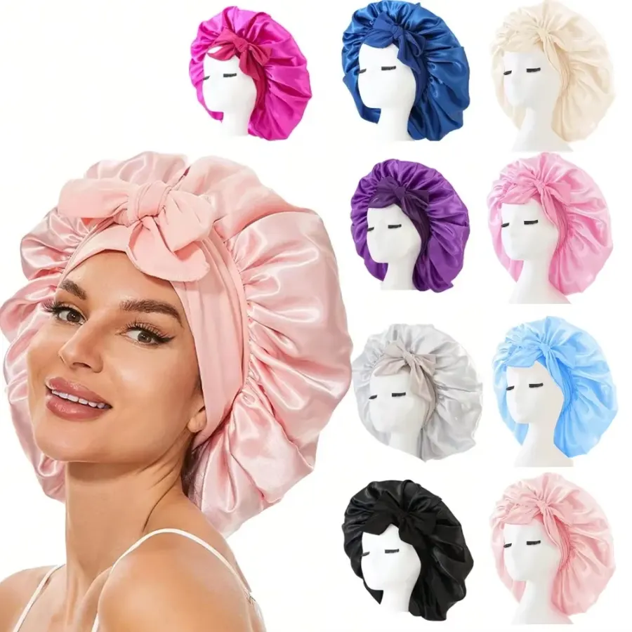 Bonnet Adjustable Satin Silk Hair Tie Band Wide-brimmed Night