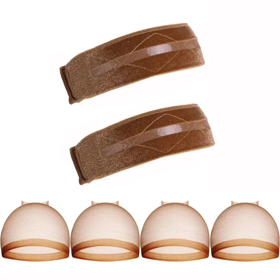 2 Pack Velvet Wig Grip Silicone Band with 4 Caps
