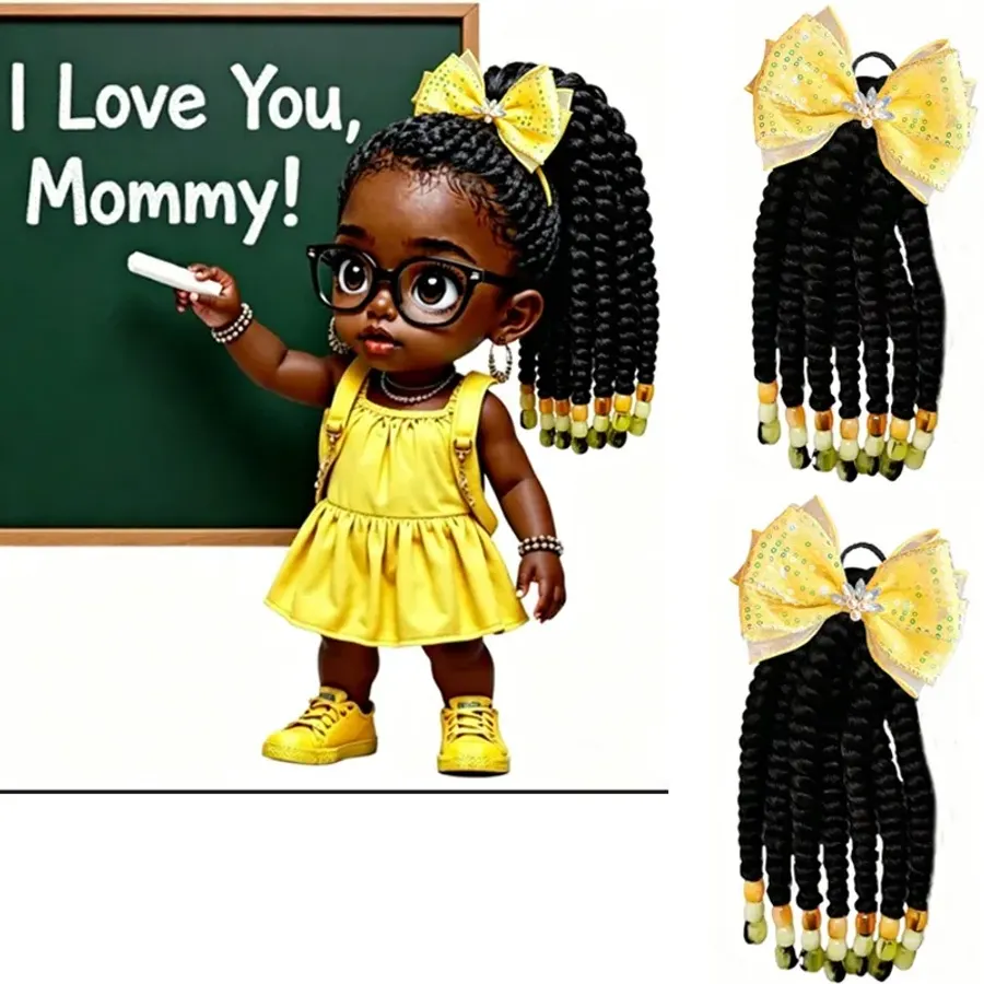 2Pcs Kids Ponytail Extension With Beads Box Braids Hair