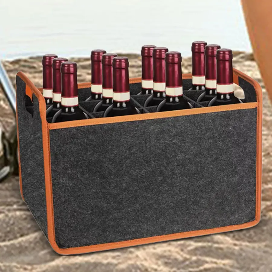 Wine Travel Bag 12-Bottle Felt Wine Carrier Storage Box with