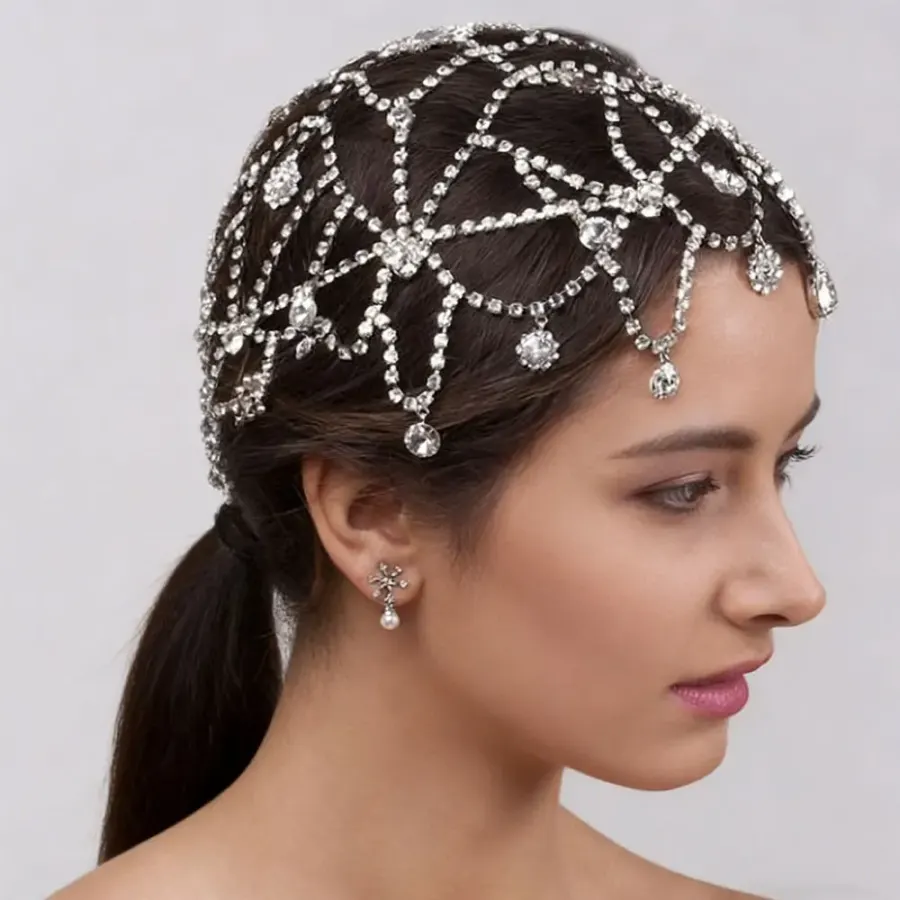 Crystal Rhinestone Hair Chain Floral Bridal Headpiece Luxury