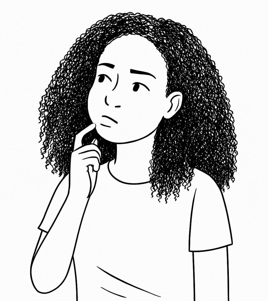 cheveux crepu porosite
illustration d'une fille aux cheveux crepus que qui reflechit a la porosite de ses cheveux